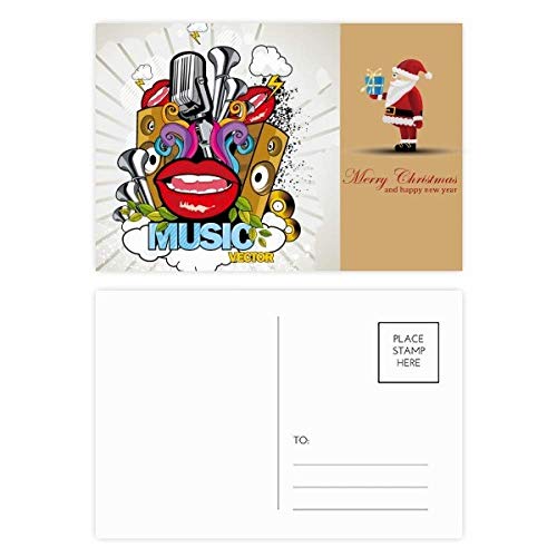 Cartes postales motif Père Noël au design graffiti et bouche colorée
