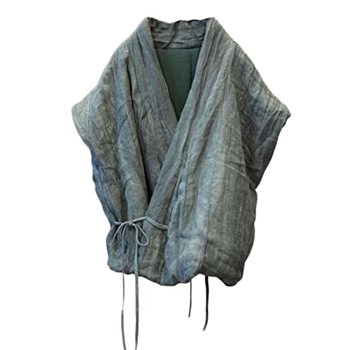 NFYM Women's Vintage Crop Irregular Wrap Front Vest Linen Soft Warm Quilted Sleeveless Jacket with Pocket2