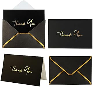 Black Thank You Cards with Envelopes - 36 PK Thank You Card with Gold Foil Letterpress 4 x 6 Inches, Thank You Notes Blank Note Cards for Business Funeral Sympathy Graduation Professional
