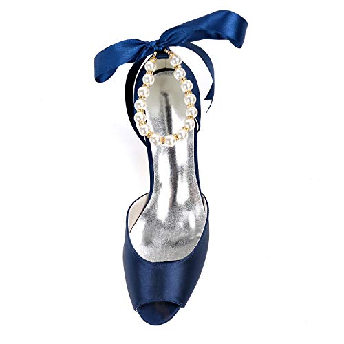 Women's Open Toe Satin Wedding Shoes for Bride Pearl Heeled Bridal Shoes Evening Party Dress Pumps White3
