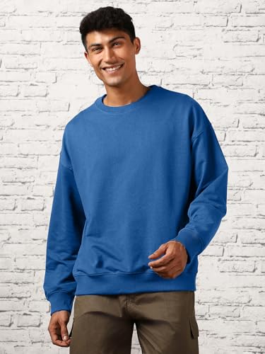 Image of Nobero Oversized Sweatshirts for Man Stylish Crew Neck | 280 GSM Rich Cotton Fleece Solid Oversized Fit Full Sleeve Sweatshirt for Men | Stylish Casual Wear Winter Sweatshirt for Men