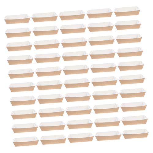 VOSAREA 50pcs Disposable Paper Food Trays Heavy Duty Snack Holders Greaseproof Kraft Paper Storage for French Fries Chicken Wings and Appetizers Fold Design Space Saving
