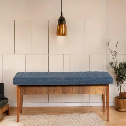 Dmora Panca Muliphein, Panchina Multiuso, Seduta per Ospiti, Cassapanca Multifunzione, 110x40 h48 cm, Noce e Blu