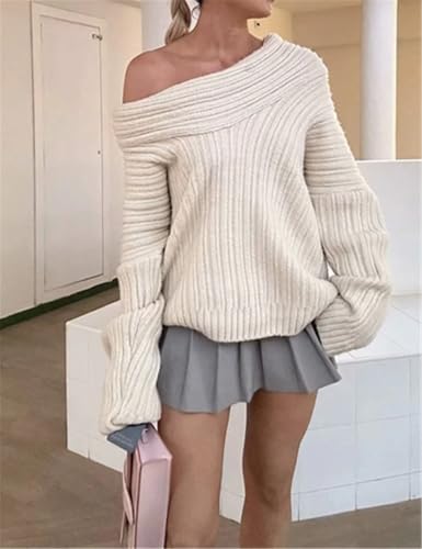 Image of Women Off Shoulder Batwing Sleeve Oversized Chunky Sweaters (Free Size)