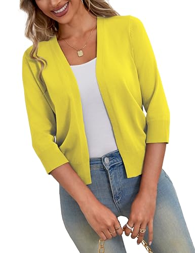 a.Jesdani Shrugs for Women Lightweight 3/4 Sleeve Open Front Yellow Cropped Cardigan Sweaters,L