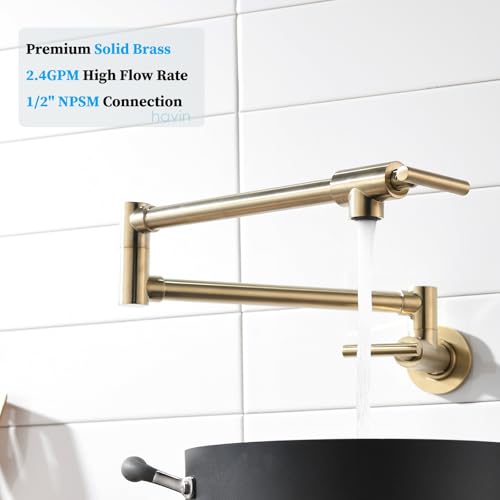 Havin HV2022B Gold Brass Pot Filler,Wall Mount Commercial Pot Filler Faucet, Copper Material Kitchen Folding Faucet,Coffee Machine Faucet thumb #1