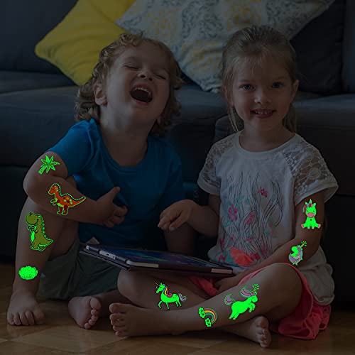 Luminous Temporary Tattoos For Kids, 135 Styles Glow Unicorn And Dinosaur Tattoo Stickers, Unicorn Dinosaur Birthday Decorations Party Supplies Favors Gifts For Boys And Girls (10 Sheets) #TOP4