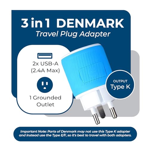 Image of OREI Denmark Travel Plug Adapter - Dual USB - Surge Protection - Type K