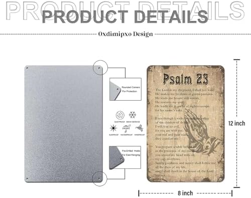 Inspirational Aluminium Psalms Wall Art, Psalm 23 Poster, Bible Verse Print, Motivational Quotes, Vintage Metal Signs, Christian Wall Art for Office Living Room Bedroom Bathroom, 8 X 12 Inch image 4