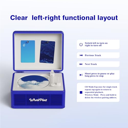 Image of CD Player with Bluetooth Speaker, High-Fidelity Sound, App-Controlled, Magnetic Display for Photos & Pins, Retro Desktop Music Player, Gift for Music Lovers (Dark Blue)