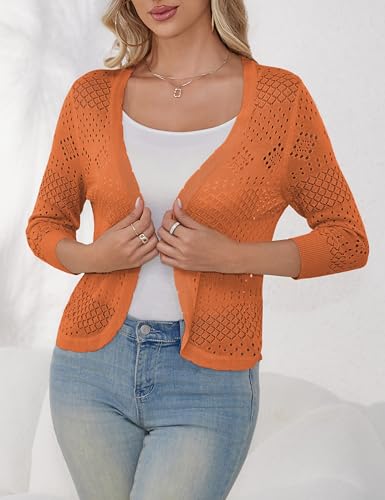 Image of REDHOTYPE Women's 3 /4 Sleeve Cardigan Open Front Cropped Shrugs Summer Hollowed Lightweight Cardigans Sweater (S-XL)