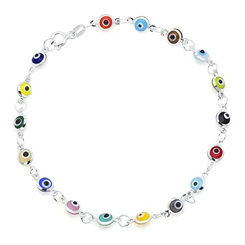 D Jewelry Tiny Beads 4.8mm Multi-Colored Guardian Small Eyes on 925 Sterling Silver Bracelet 7.5" Long Cover