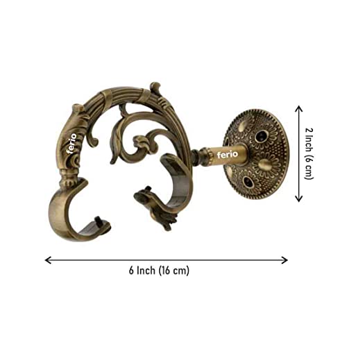 Image of FERIO Double Curtain Brackets Zinc Antique Brass Heavy Curtain Supports for Door and Window Curtain Brackets Set /Holder for 1 Inch Rod 2 Set (Pack of 4 Pcs)