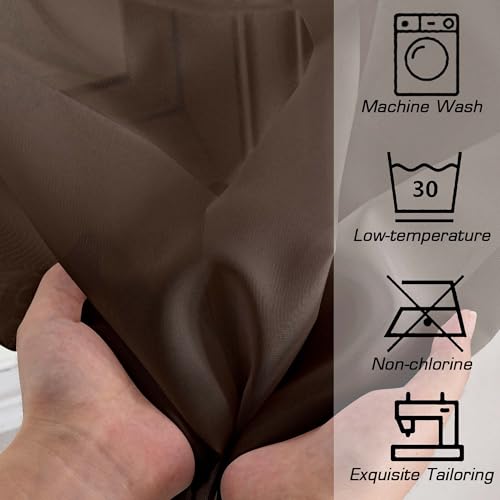 Image of OWENIE Sheer Curtains 72 Inches Long 2 Panels Set, Light Filtering Sheer Curtain Rod Pocket Clear Drapes for Living Room Bedroom Window Sliding Door, Each 42 x 72 Inch, Chocolate