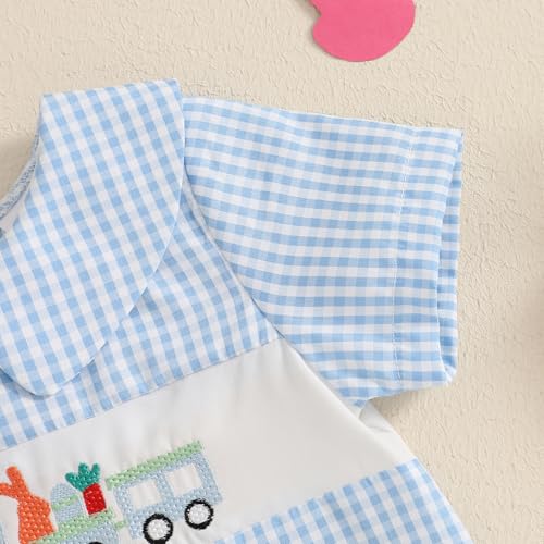 Infant Baby Boy Easter Clothes Outfit Bunny Carrot Embroidery Collared Short Sleeve Romper Jumpsuit4