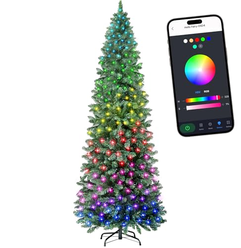 HOLLO STAR 6ft Prelit Christmas Tree with 250 LED Lights, Artificial Slim Christmas Tree with App-Controlled Multi-Color RGB Lights, 715 Branch Tips, Easy to Assemble, for Home, Party