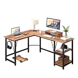TREETALK Computertisch, L-förmiger Eckschreibtisch mit 2 Ablagen, Großer PC LaptopTisch mit Monitorständer und CPU-Ständer, Gaming Schreibtisch für Büro Wohnzimmer (Walnut)