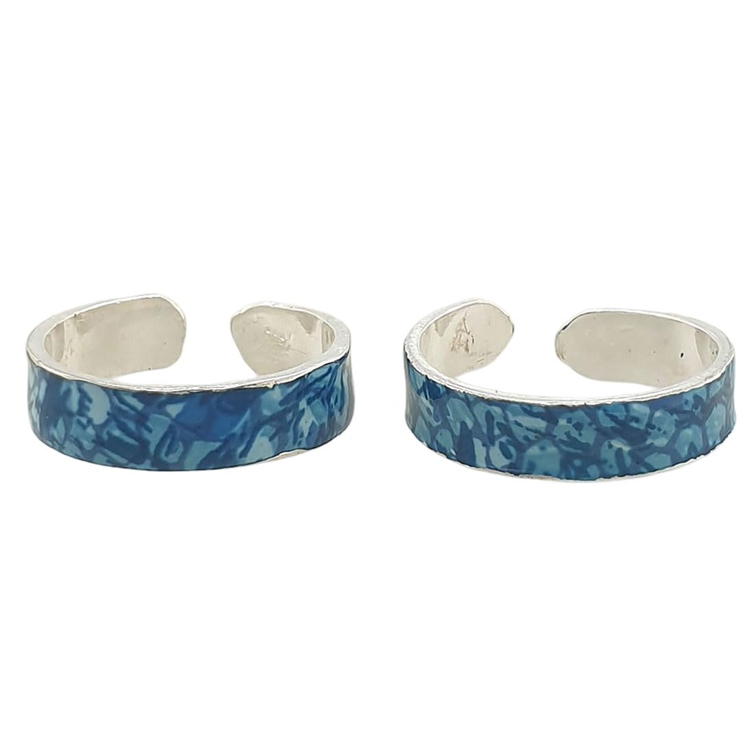 925 Silver Designer Sweet Flower Blue Color Toe Rings (Chandi Bichhiya) For Women ~ 2 Pieces (4.00 Grams)-image-1