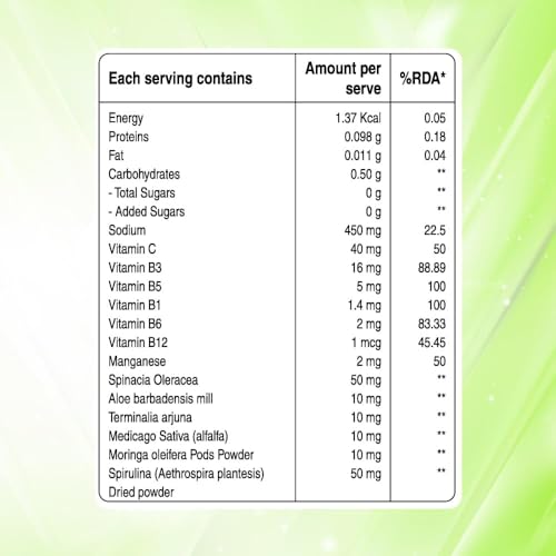 Image of Pure Nutrition Super Greens Effervescent Tablets | 40 Tabs (20x2) | 14+ Superfoods with Moringa, Spirulina & B Vitamins | Immunity, Detox & Energy Boost | Refreshing Taste, Antioxidant-Rich Formula for Overall Wellness