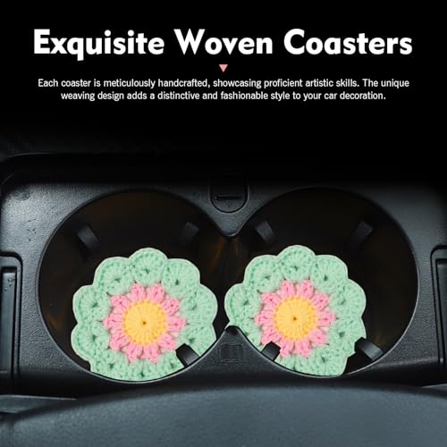 2 posavasos tejidos para autos color verde, 2 piezas miniatura 7