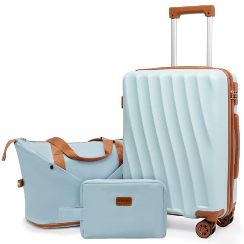 Image of Eeeza Carry on Luggage Sets 3 Piece Suitcases (Soft Blue, 20 inch /DB /TB)