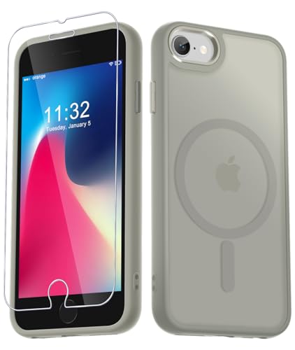Image of for iPhone SE Case 2022(3rd) /2020(2nd), iPhone 8 /7 Case, Titanium Gray | Fit for Magsafe, Screen Protector Included, Matte Magnetic Slim Phone Cover, Shockproof Protection Translucent Frosted Back