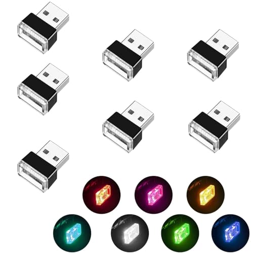 SIGANDG 7 Piezas Luz Ambiental USB,Luz USB Coche,Mini Luces de Ambiente LED para automóvil,Portátiles Luces Interior Coche(7 Colores:Blanco,Azul,Azul Hielo,Morado,Verde,Amarillo,Rojo)