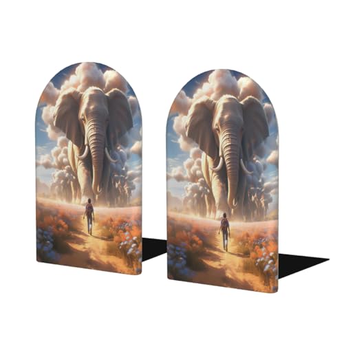 (2 PCS/1 Pairs) Wood Bookends Cute Elephant Animal Decorative Wood Bookends for Student School Shelves Kids Room Desk Home Office Book Stoppers for Holiding Books 5x3 Inch