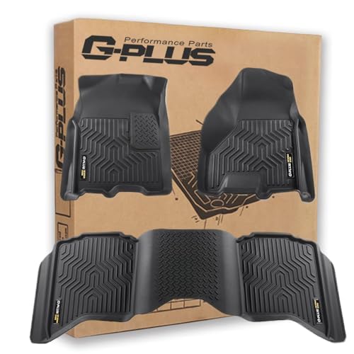 G-PLUS Floor Mats Fit for Dodge Ram 1500 2009-2024(19-24 Classic Body)/Fit Dodge Ram 2500 3500 2010-2018 Crew Cab w/Auto Trans, TPE Custom Fit All Weather Floor Liners 1st and 2nd Row,Black