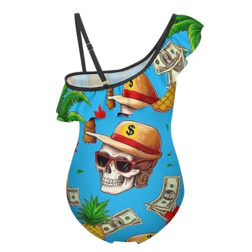 Summer Girls Floral Ruffle One Shoulder Swimsuit Cute One Piece Bathing Suit2