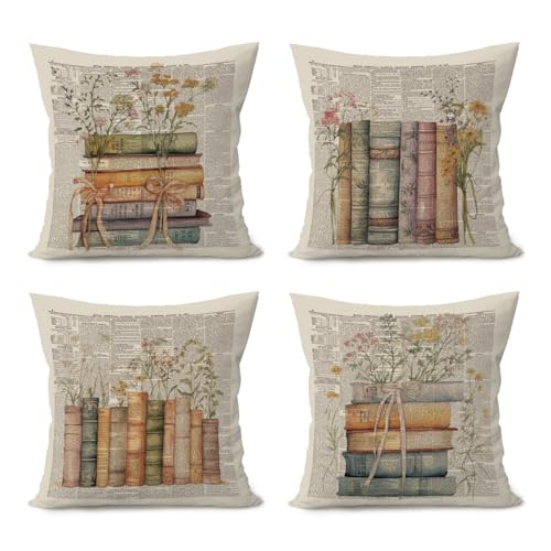 Capa de almofada vintage para leitura de livros 45,7 x 45,7 cm - ...