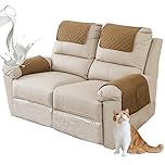 ZGDDPZA Armchair Arm Cover,Headrest Cover for Recliner Sofa Quilted Chair Arm Cover with Pockets Waterproof Non Slip Sofa Protectors Pet Dog (Camel,2-Seater 4pcs)