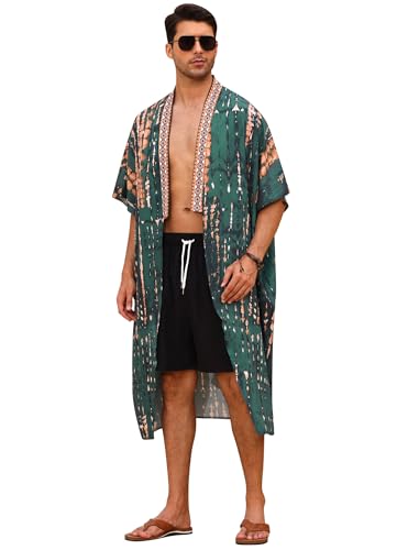 FYMNSI Mens Bathrobes Open Front Kimono Bath Robe Beach Cover Up Lightweight Floral Half Sleeve Casual Cardigan Nightgown2