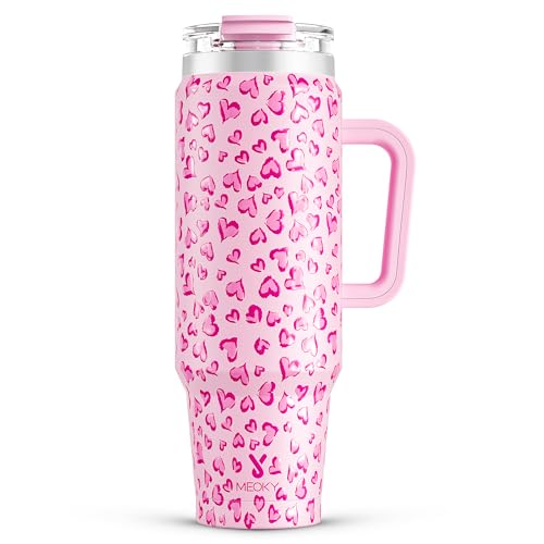 Image of Meoky 40 oz Tumbler with Handle and Straw, Insulated Tumbler with Lid and Straw, Stainless Steel Travel Mug, Keeps Cold for 34 Hours, 100% Leak Proof, Fits in Car Cup Holder (Love)