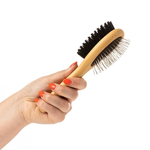 Mikki 6280014 Bambus-Kombibürste für glattes kurzes und mittellanges Fell, Für Hunde und Katzen, Hergestellt aus nachhaltigem BambusFür die Pflege von struppigem Fell, Klein, S, 69 g