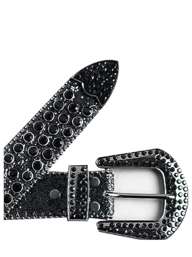 GORGLITTER Men's Sparkly Rhinestone Belt Studded Crystal Diamond Belt for Jeans Pants4