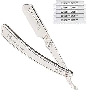 Parker SRX 100% Stainless Steel Straight Edge Professional Barber Razor & 5 Parker Premium Half Blades