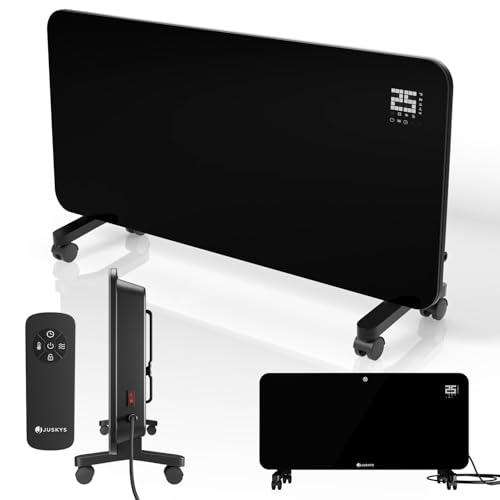 Juskys radiateur en verre 2000W – Noir, chauffage infrarouge mural ou sur pied, commande par application, écran LED, sécurité et télécommande