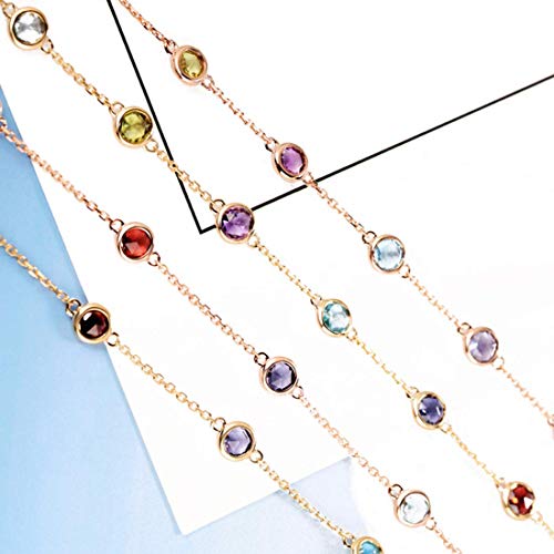 Carleen 14K Solid Yellow Gold 1 cttw Multicolored Peridot Citrine Blue Topaz Garnet Amethyst Dainty Delicate Petite Station Bracelet Birthstone Fine Jewelry For Women Girls, 6" + 1.2" Extender - Image 6