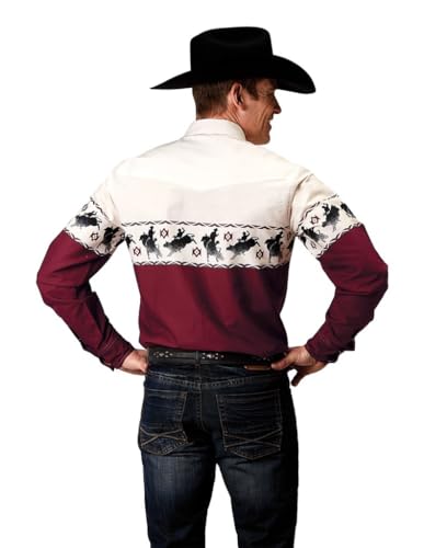 Men's Vintage Bull Rider Border Print Long Sleeve Pearl Snap Western Shirt - 03-001-0421-0308 RE2