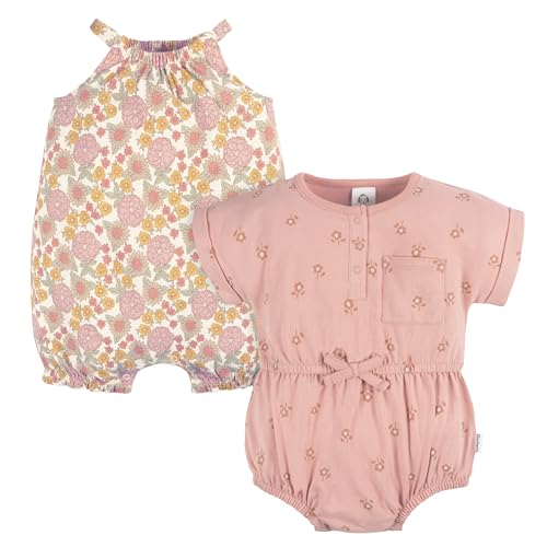 Image of Gerber baby-girls Sleeveless and Short Sleeve Romper Set