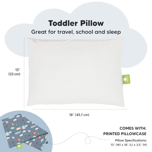 Image of Toddler Pillow with Pillowcase, 13x18 My Little Dreamy Pillow (Up & Away) | Kids Travel Bed Pillow for Sleep, Organic Cotton Small Pillowcase, Soft, Breathable, Machine Washable, Toddlers 2-5 years old