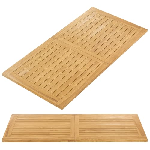 Tangkula 55” x 27.5” Wooden Tabletop, Slatted Table Top Board Split in 2 Square, Indoor Outdoor Rectangle Teak Wood Panel for Dining Table, Side Table (55” x 27.5”)
