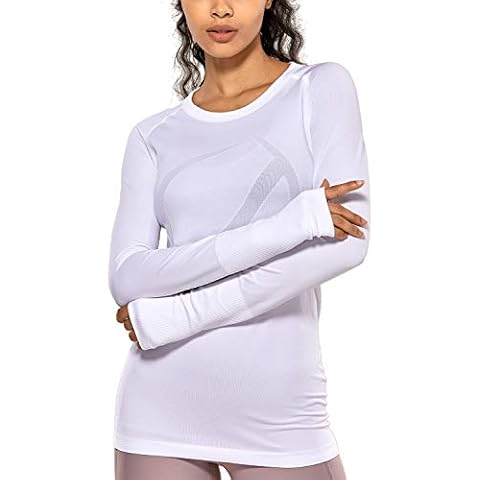 CRZ YOGA Damen Sport Langarmshirt Elastische Laufshirt Crew Neck Yoga Top Atmungsaktiv Fitness Oberteile Gym Tshirt Weiss 40 Cover