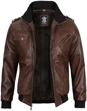 fjackets Real Leather Bomber Jacket - Motorcycle Casual Stand