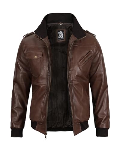 Image of fjackets Men Hooded Leather Jacket - Real Lambskin Men's Bomber Leather Jackets with Detachable Hood Stylish Casual Outerwear