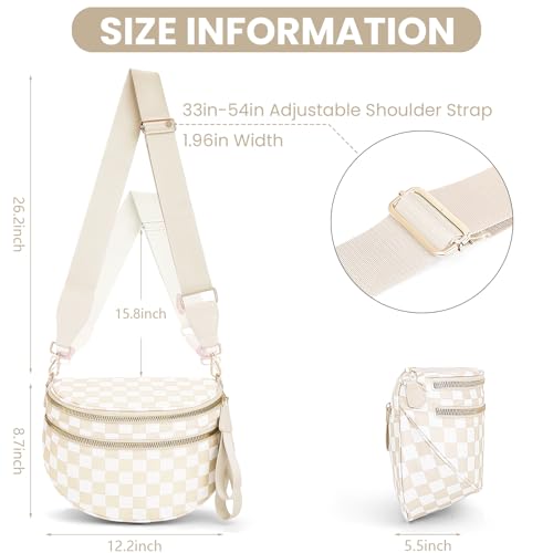 Image of Lushandy Bum Bag Checkered Crossbody Bag Mom Everyday Purse | Roomy Space, Wipe Clean, Wide Strap