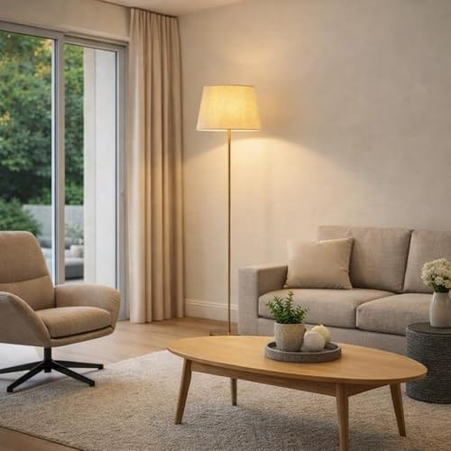 Image of Metal Floor Lamp Standing Modern Lamp Shade for Living Room Corner, Home, Hotel, Office 12 Inches, 4Ft Height (Gold)
