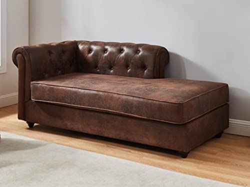 Vente-unique-Diván ángulo Derecho Chesterfield SHIREL de Microfibra con Acabado de Piel Envejecida