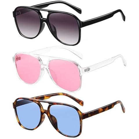 Okany Aviator Sunglasses Non-Polarized Womens Mens Trendy Retro Vintage 70s Sunglasses for Women Men Classic Pilot Sun Glasses 3 Pack Cover